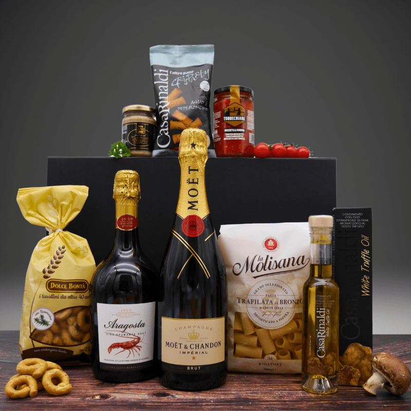 Geschenkbox-Deluxe – Edler Präsentkorb mit Champagner, Prosecco und besonderen Delikatessen – Bild 1